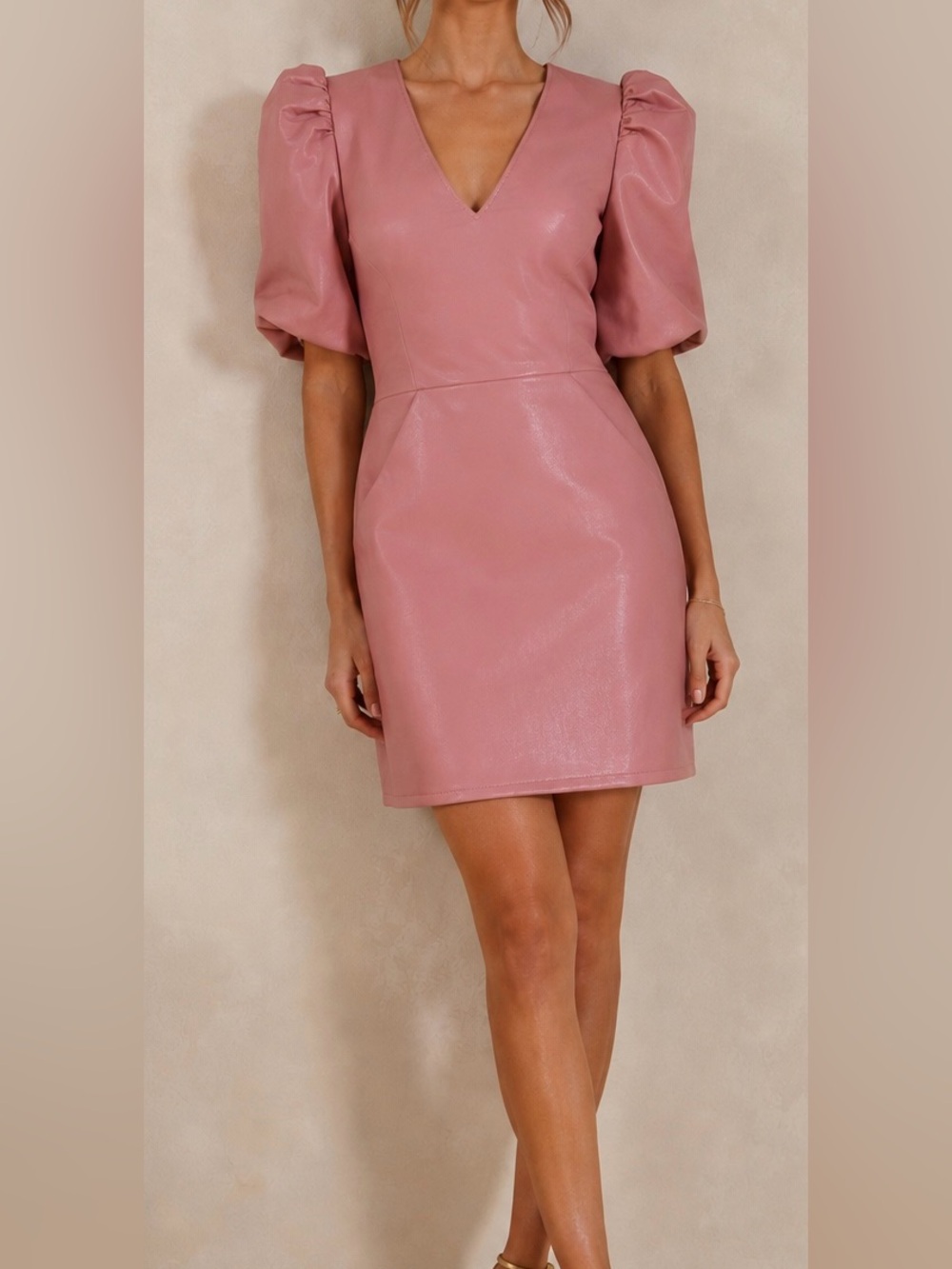 AS by DF Pink Leather Puff-Sleeve Mini Dress Small NWT Vacation Bridal Events